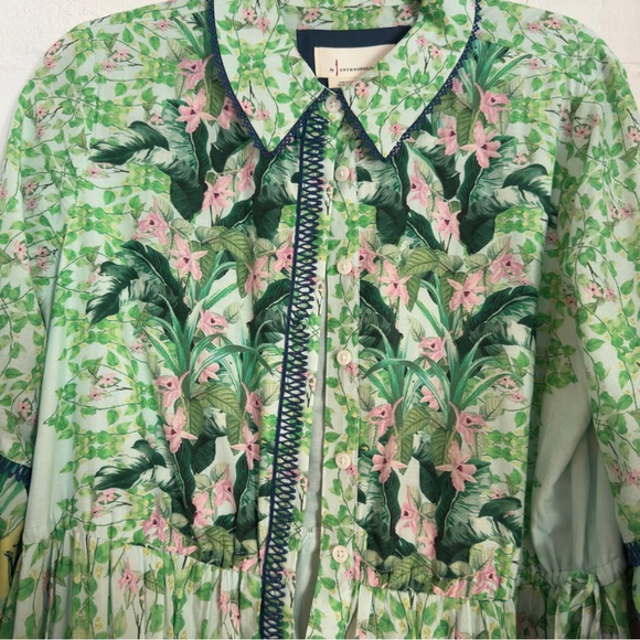 Anthropologie Floral Maxi Shirt Dress | Size M | Tropical Garden Print - Picture 4 of 8